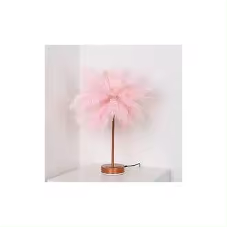 SOMY Lámpara de cabecera LED, forma de diente de león, alambre de cobre, lámpara de banco de trabajo de plumas rosa romántica - 1