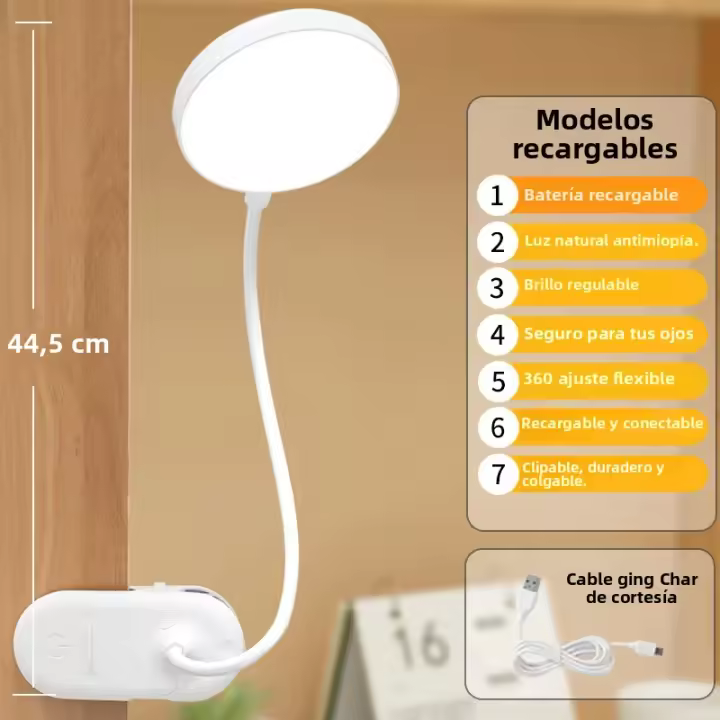 Lámpara De Mesa LED Recargable USB Con Abrazadera Plegable Luz Nocturna Táctil De 3 Modos Con Protección Ocular Para Estudio - 1