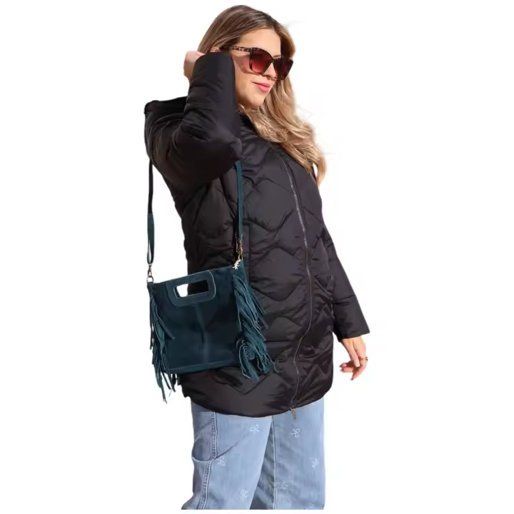 Everlyx - Bolso azul oscuro de mano o de hombro - Modelo Happy Doll - 22 x 20 cm - Hecho 100% de Piel - Mujer - 1