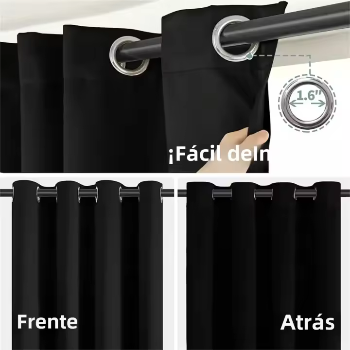 Cortinas De Bloqueo De Luz Negras Para Dormitorio Y Oficina Doble Capa No Existentes Dispositivos Inteligentes Material 100% Poliéster - 1