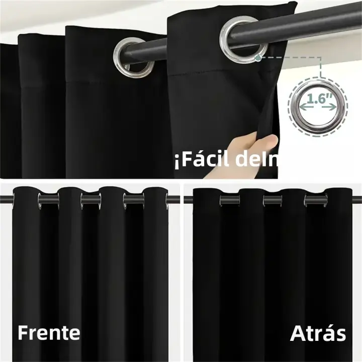 Cortinas De Bloqueo De Luz Negras Para Dormitorio Y Oficina Doble Capa No Existentes Dispositivos Inteligentes Material 100% Poliéster - 1