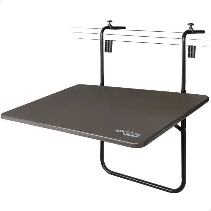Aktive - Mesa plegable rectangular, para barandilla balcón o terraza, color antracita, 60x40x60/67 cm, altura ajustable, 3 posiciones inclinación, tablero abatible, máx. 20 kg, acero y madera MDF, resistente y duradera, uso individual - 1