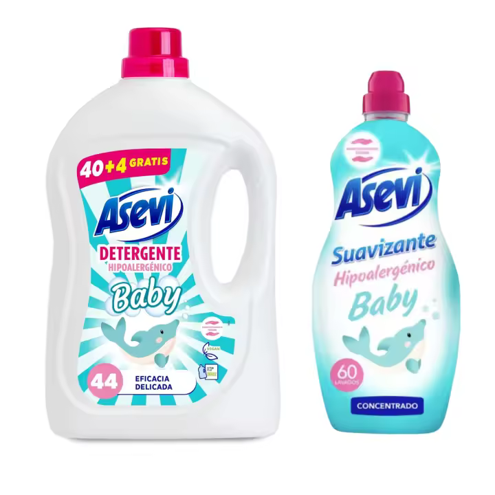 Asevi - Pack Detergente y Suavizante Baby - Hipoalergénico, Concentrado y Suave para Pieles Sensibles - 1