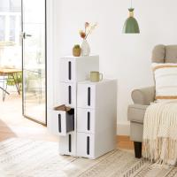 Cajonera estrecha con 4 cajones, deslizable con ruedas extraíbles, ahorro de espacio para baño, blanco y marrón o gris, 45x17x84 cm - details 2