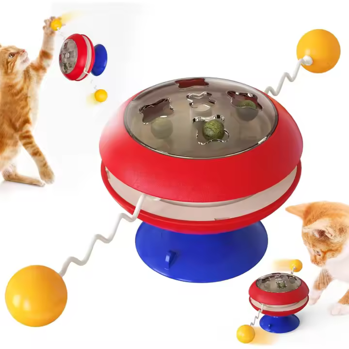 Molino de viento giratorio con bola de hierba gatera, juguete giratorio automático para gatitos de interior, suministros para mascotas, juguete de persecución para gatos, regalo de cumpleaños - 1