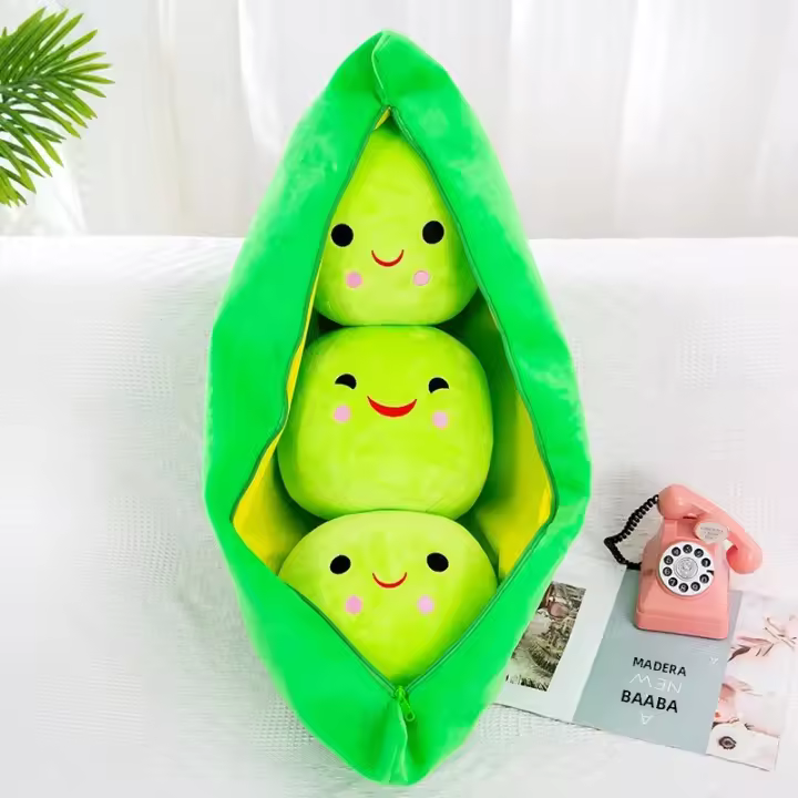 Almohada Creativa Bonita De Frijoles Verdes Y Amarillos Muñeco De Peluche Divertido Para Niños Relleno De Algodón PP Edad Recomendada 6-12 Años - 1