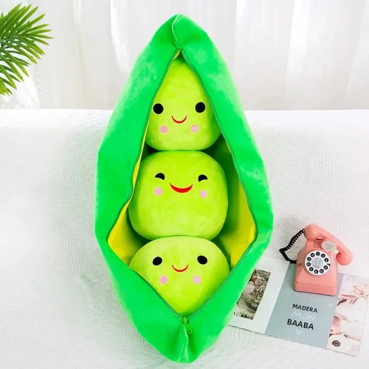 Almohada Creativa Bonita De Frijoles Verdes Y Amarillos Muñeco De Peluche Divertido Para Niños Relleno De Algodón PP Edad Recomendada 6-12 Años - 1