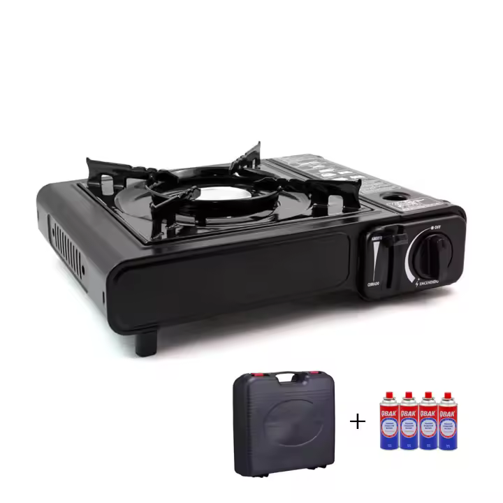 Pack Hornillo de Gas Individual . funciona de botella de gas 丨2200W de Potencia丨Incluye Maletín de Transporte + 4 Cartuchos de Gas Butano 227g丨Compatible con Cocinas Portátiles y Sopletes丨Ideal para Camping, Barbacoas y Jardines - 1