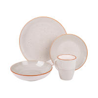 Cofan Vajilla de cerámica pintada a mano en color beige | Set de 16 piezas | Apta para lavavajillas, microondas y horno - details 0