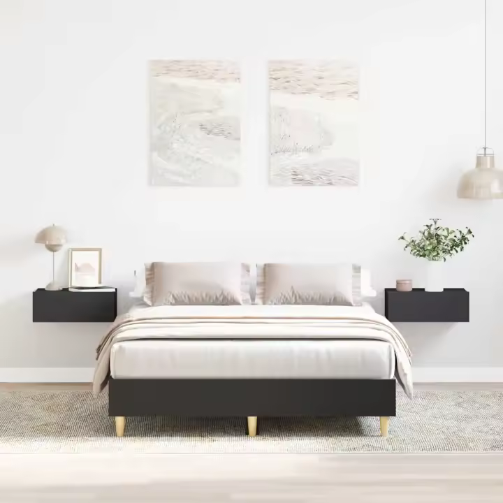 Estructura de cama sin colchón negra 140x190 cm madera - 1