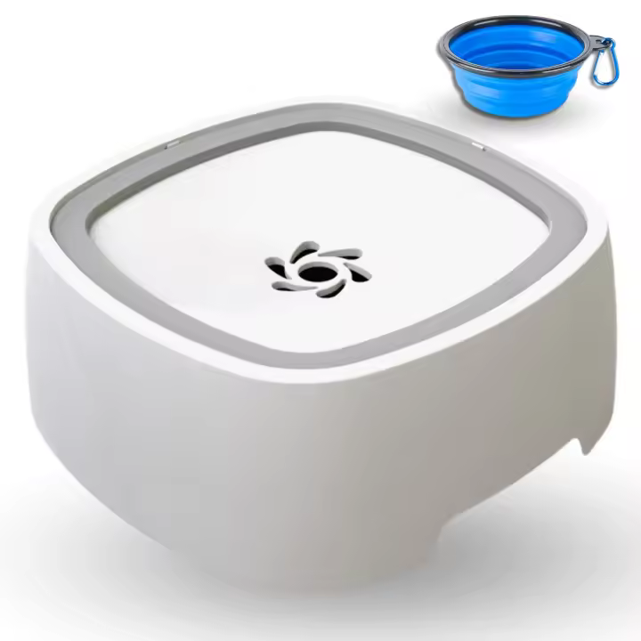 MandA® Bebedero Perro ANTIGOTEO. Bebedero ANTISALPICADURAS para Perros, Gatos y Otras Mascotas + Regalo Comedero portátil Plegable | Bowl antivuelco con diseño de Zero Splash. 1.5 L / GRIS - 1