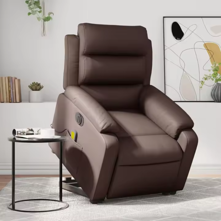 vidaXL Sillón de masaje elevable eléctrico cuero sintético marrón - 1
