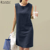 Vestido ZANZEA De Verano 2024 Sin Mangas Elegante Para Mujer Color Sólido Vestido De Playa Y Oficina Largo De Rodilla Estilo Casual - details 10