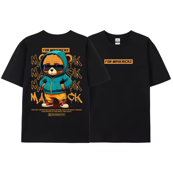 Camiseta De Algodón Para Hombre Y Mujer Con Patrón De Oso Moda Hip Hop Suelta Cómoda Transpirable Casual Oversized Para Parejas - 1