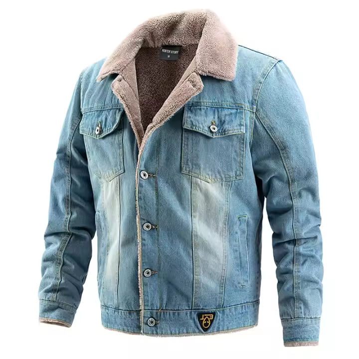 Chaqueta De Denim Invierno Para Hombre Talla Grande Con Forro Grueso Y Cálido Chaqueta De Algodón Para Otoño Estilo Casual - 1