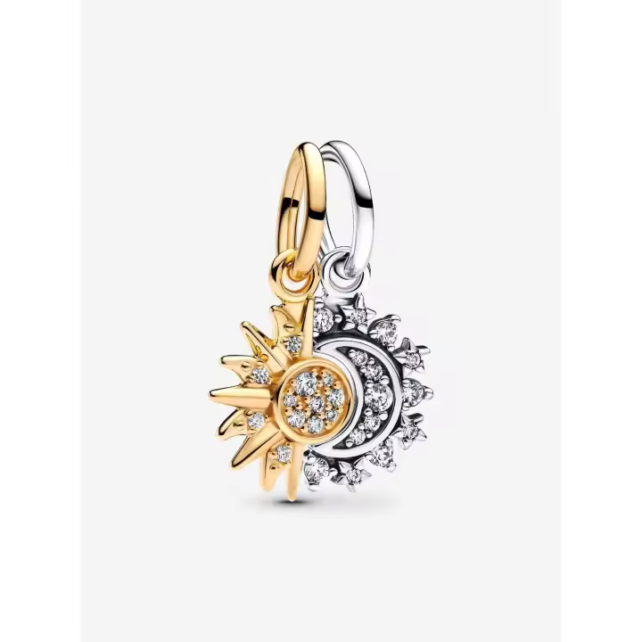Pandora - Charm Colgante divisible de Sol y Luna-Plata de ley y Baño de Oro de 14 K - 1