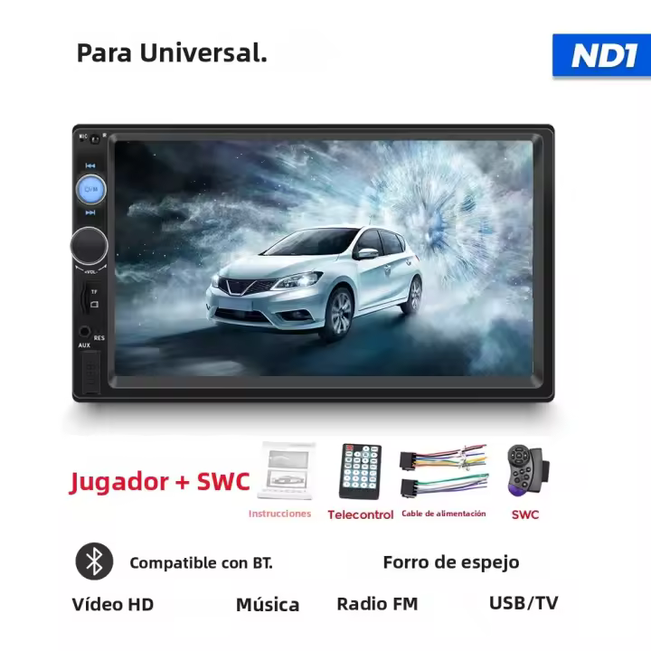 Reproductor Multimedia De Coche 7 Pulgadas Soporta Carplay Android Auto BT HD FM Estéreo Entrada AUX Salida USB MP5 Pantalla Táctil 2Din - 1