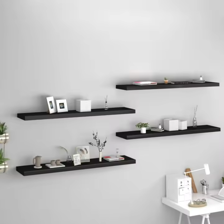 Estantes flotantes de pared 4 uds MDF negro 120x23,5x3,8cm - 1