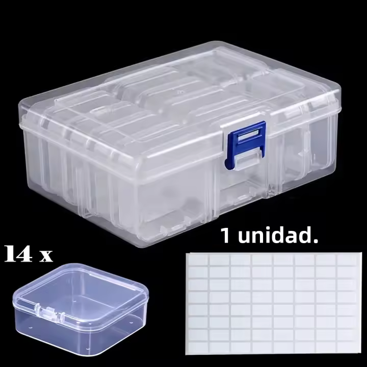 Caja De Almacenamiento De Joyería 14 PCS Set Transparente Y Desmontable En Plástico Cuadrada Para Arte De Uñas Y Granulados Antipolvo Con Etiquetas - 1