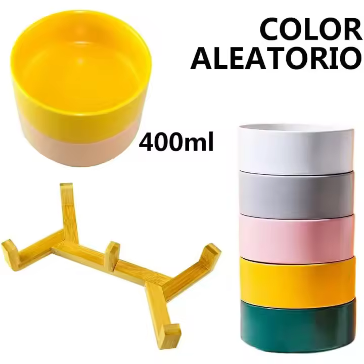 2 Piezas Cuenco de Ceramica Comedero y Bebedero para Perros y Gatos elevados Cuencos para Mascotas ceramica Pequeño y Grande Color Aleatorio Cuenco Elegante con Soporte Bambu Cuenco de Comida o Cuenco de Agua para Perros Pequeños y Medianos - 1