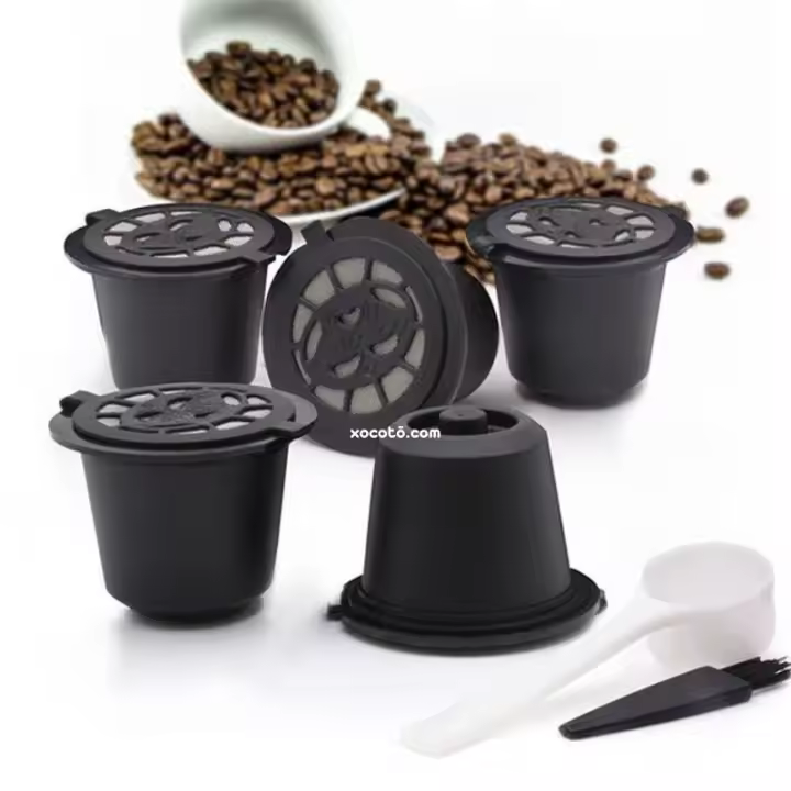 Cápsulas de Café Recargable Reutilizable para Cafetera Nespresso, Más de 200 Veces de Usos para Reemplazo, Con 5 pcs Capsulas 1 Cuchara de Café y 1 Cepillo de Limpieza, capsulas de cafe reutilizables - New Planet Home - 1