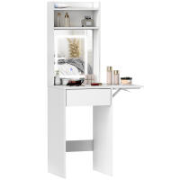 HOMCOM Tocador de Maquillaje con Luces LED de Color Ajustable y Espejo Tocador con Lateral Abatible Cajón Compartimentos Abiertos para Espacios Pequeños Blanco - details 0