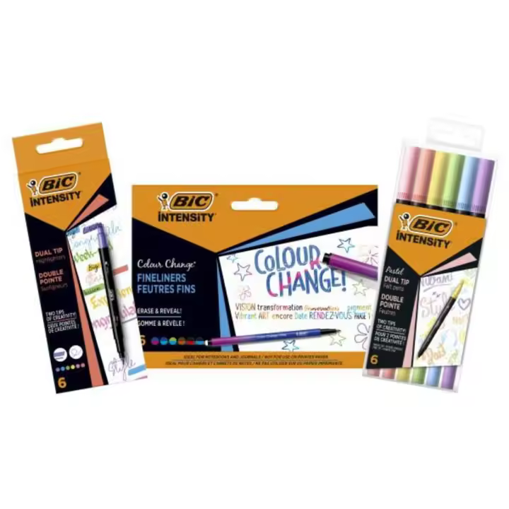 BIC Intensity Pack Rotuladores Rotuladores Colour Change, Dual Tip de Punta de pincel y Marcadores Dual Tip - Colores Surtidos, 3Paquetes de 6 Unidades - 1