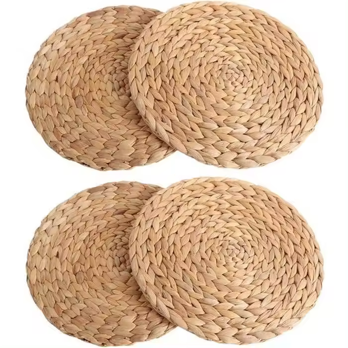 4 manteles individuales tejidos con forma de calabaza de agua natural, redondos, de ratán, para mesa, manteles individuales tejidos con forma de calabaza de agua, redondos, color verde - 1