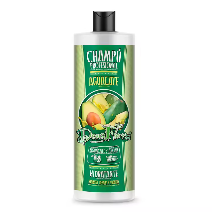 Dona Flora Champú Aguacate y Aceite de Argán 1000ml - Hidrata, repara y devuelve el brillo a cabellos secos y frágiles - Vendido por Beauty World Distributor - 1