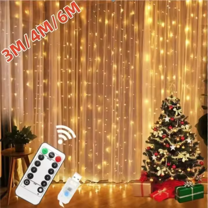 Guirnalda De Luces LED Para Ventanas 6x3M/3x3m Con Control Remoto Y Alimentación USB Decoración Navideña Para Hogar Y Jardín - 1