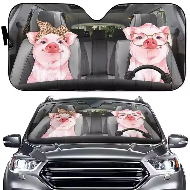 Parabrisas De Coche Divertido De Cerdo Duradero Para Verano Protección Solar Con Diseño De Animal De Granja Adecuado Para Familiar - 1