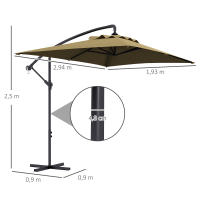 Outsunny Parasol Excéntrico 294x193 cm Sombrilla de Jardín con Base Cruzada y Manivela Impermeable Protección UV Sombrilla para Terraza Patio - details 2