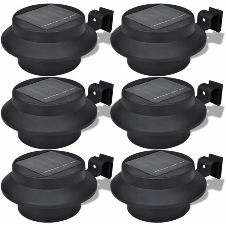 Set de lámparas solares de exterior para valla 6 piezas negro - 1