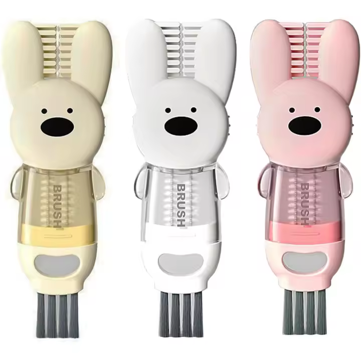Cepillo 3 en 1 para limpiar tapas de tazas, juego de cepillos para botellas, cepillo multiusos para limpiar huecos y utensilios de cocina (3 piezas) (conejito) - 1