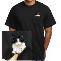 Camiseta De Algodón HX Para Hombres Con Bolsillo Y Dedos Doblados En El Medio Para El Verano Camiseta Casual De Gato Y Vaca - details 3
