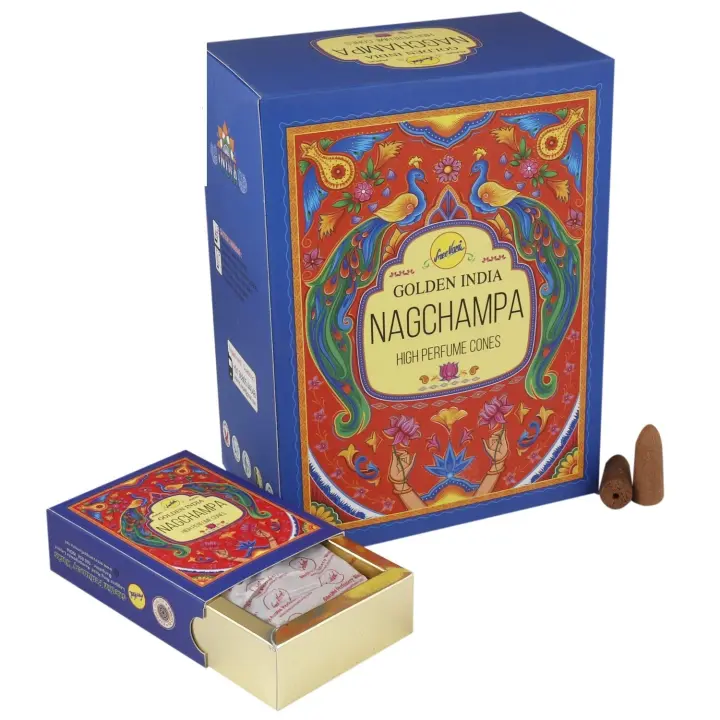 Conos de Incienso de Reflujo Golden India – Aromas Espirituales y Relajantes - Amber Musk/Frankincense/Rainforest/Sandalwood/Canela/Patchouli/India Darshan/Cedarwood/Ruda Herb/Rosemary - 1