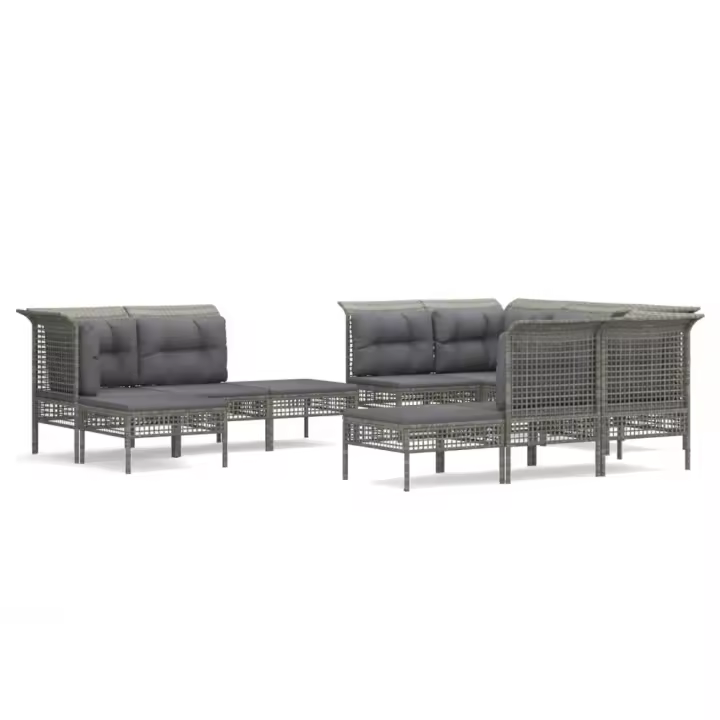 vidaXL Set de muebles de jardín 11 pzas y cojines ratán sintético gris - 1