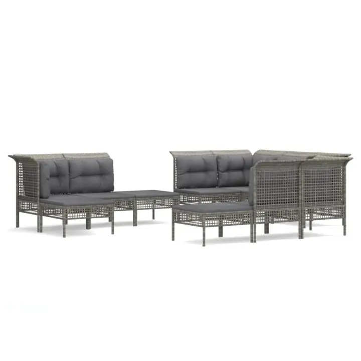 vidaXL Set de muebles de jardín 11 pzas y cojines ratán sintético gris - 1