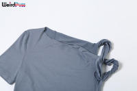 Conjunto De Ropa Casual Para Mujer Con Nudo Irregular Y Pierna Ancha Estilo Slim Streetwear Verano 2 Piezas Top De Manga Corta Y Pantalones - details 5