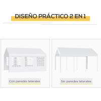 Outsunny Carpa de Jardín Cochera Gazebo 6x4m Pergola Cenador Pabellón 4 Paneles Laterales 6 Ventanas para Fiesta Eventos Bodas Acero PE Blanco - details 5