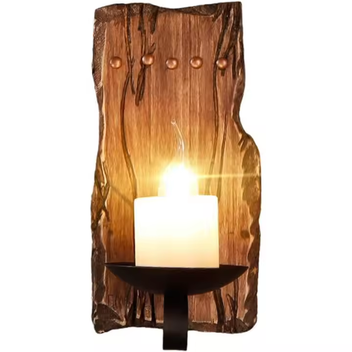 Lámpara de pared Candela, lámpara de pared, lámpara de pared de Madera vintage, loft de Campo, lámpara de techo, iluminación vintage industrial, cafetería, bar, lámpara de pasillo Luz Cálida (diámetro 15*30 cm de altura) Bombilla no incluida - 1