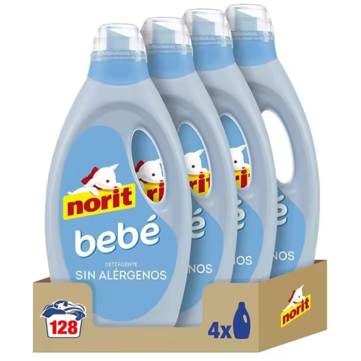 NORIT Bebé - Detergente Líquido para Ropa de Bebé, Pieles Sensibles y Atópicas - Pack de 4 Unidades de 1125 Mililitros - Total: 4500 Mililitros - 1