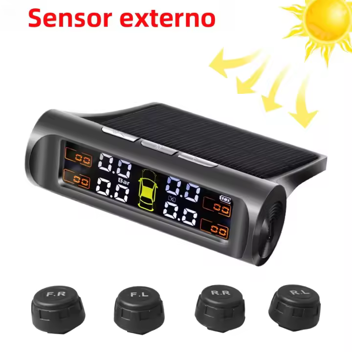 Sistema De Seguridad Automotriz TPMS Con Alarma De Presión De Neumáticos Solar Potenciado Monitor De Temperatura Ajustable 360° Para Coche - 1