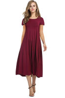 Vestido De Manga Corta Para Mujer Verano 2024 Estilo Casual Color Sólido Cuello Redondo Ajuste Flared Longitud Del Vestido Suelto - details 12