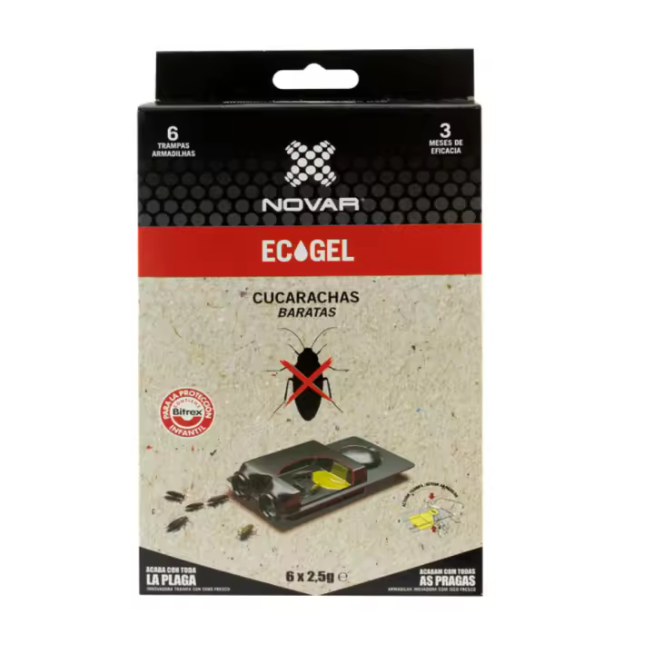 Trampas para Cucarachas Novar Ecogel- Pack de 6 trampas- Elimina Cucarachas de Forma Práctica - 1