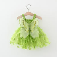 Vestido De Princesa Para Niñas Con Alas De Mariposa Grandes En El Escote Cintura Con Cordón Vestido De Colores Con Mariposa Para Fiesta Verano Sin Mangas Largo Hasta La Rodilla - details 3
