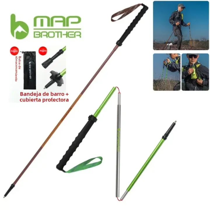 MAP BROTHER M3031 N-Pole Poles De Camuflaje Plegables Para Senderismo Y Correr Outdoor Palas De Caminar De Aleación De Aluminio 7075 Con Cierre Rápido Y Punta De Rodamiento De Tungsteno Cobalto - 1