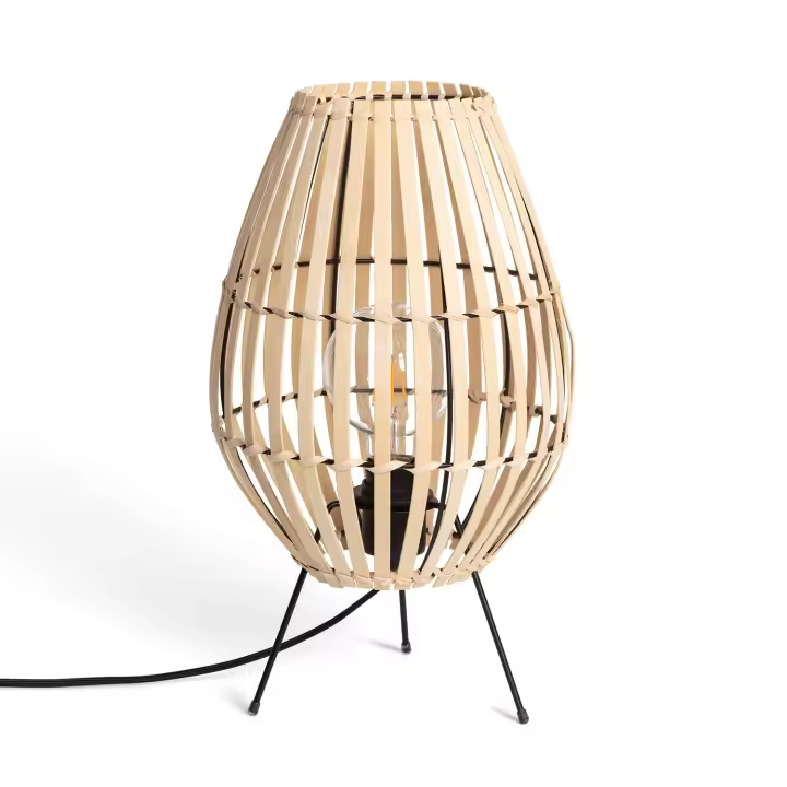 LEDKIA LIGHTING - Lámpara de Mesa Atamach | Diseño Moderno y Elegante | Compatible con Bombilla LED E27 | Uso en Hogar y Comercial, Natural, Bambú - 1