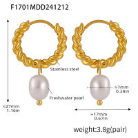 Pendientes Colgantes de Perla Natural de Agua Dulce + Maple Inoxidizable Dorado 18K,Aros Retorcidos Chapayos en Oro,Joyería de Moda para Mujer,Diseño Elegante y Sofisticado, Resistentes al Agua,Duraderos, accesorios de Lujo,Idea de Regalo para Cumpleaños - details 5