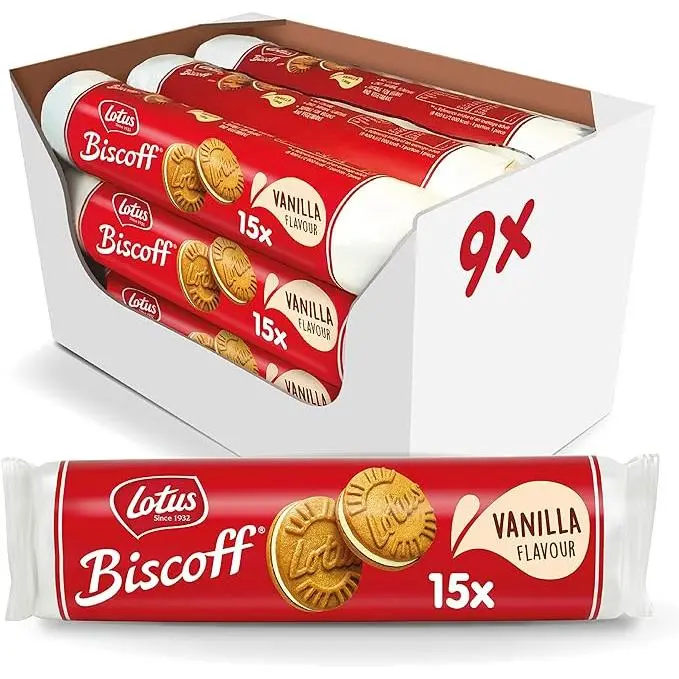 Lotus Biscoff | Galletas Rellenas de Crema Biscoff | Vegana | 15 Galletas por Pack | 9 x 150g (1,35kg) - 1